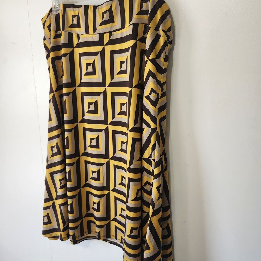 Cato 18/20W Geometric 70s Print Midi Skirt Yellow Black Pull On Stretch - Picture 2 of 8